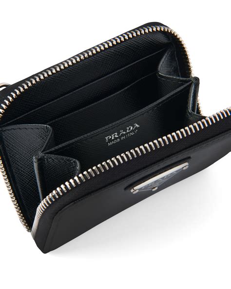 black saffiano card holder prada|Prada saffiano zipper wallet.